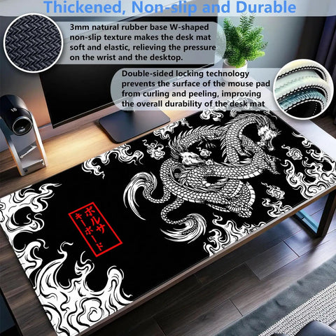 Extra Large Black And White Gaming Mouse Pad For Pro Setups Extended 31.5 By 15.7 Inches Desk Mat With Stitched Edges on desk