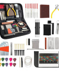 72 Piece Guitar Tool Kit For Setup Intonation And Repair All In One Maintenance Kit For Bass Banjo And Ukulele displayed with tools