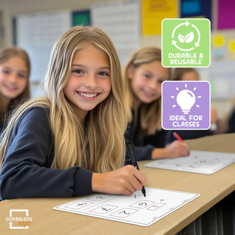 Student using Multiplication Practice 9x12 Small Whiteboard Dry Erase Sheets Pack of 10 Classroom Math Manipulatives for 3rd Grade