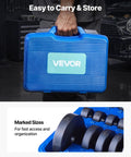 Hand holding a blue carrying case for 52 Piece Custom Bushing Bearing And Seal Driver Set And 14 Piece Bearing Puller Kit, open view of marked sizes.
