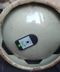 Propane Tank Gas Level Indicator with Magnetic Bluetooth Sensor mounted on LP tank for real-time updates every five seconds.