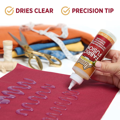 Fabric Fusion Glue 4 Ounce Permanent And Washable No Sew Fabric Glue For Clothing Denim Cotton Polyester And Flannel Dries Flexible