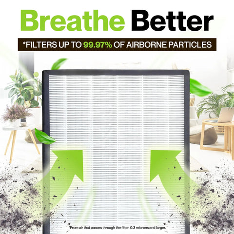 Replacement Filter Kit For Levoit LV-PUR131 Series With 2 HEPA Filters And 2 Activated Carbon Pre-Filters, showing effectiveness.