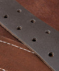 Close-up of 12 Pocket Oil Tanned Leather Tool Belt for Builders and DIYers showing durable material and stitching detail.