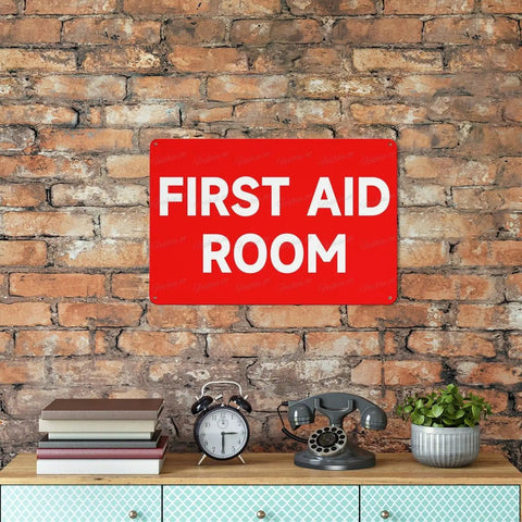 First Aid Room 8x12 Aluminum Safety Sign For Indoor Outdoor Use, Medical Emergency Facility Plaque on brick wall