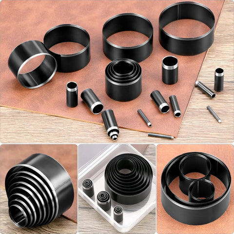 Leather Circle Cutter Tool Set With 21 Piece Pro Grade High Carbon Steel Punch Kit for precise cuts in leather, fabric, and clay