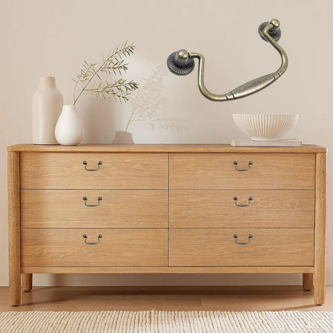 Antique Bail Pulls For Drawers And Cabinets Bronze Zinc Alloy Hardware installed on wooden dresser