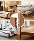 Heavy Duty Metal Bed Rail Fasteners 5 Inch Beefy Bed Frame Connectors With Lock Down Screws viewed in various wooden bed setups.