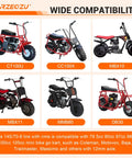 Image showing mini bikes compatible with the 145/70-6 Mini Bike Tire With 6 Inch Rear Rim Assembly Kit for 12mm axle.