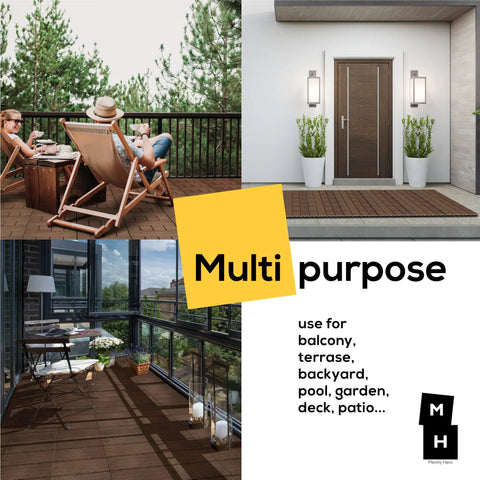 Interlocking 12 By 12 Inch Balcony Patio Deck Tiles 12 Pack Waterproof Weatherproof Floor Tiles for indoor outdoor use, shown on balcony and terrace.