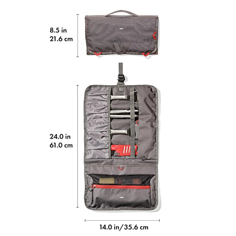 Outdoor Camp Kitchen Tool Roll Organizer For Travel And Camping, Durable Ripstop Storage Bag open with visible utensil pockets