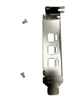 Solid Three Port Low Profile Short Bracket For Nvidia Quadro P400 And T400 Graphics Cards Featuring Mini DisplayPort Ports Plus Two Mounting Screws.