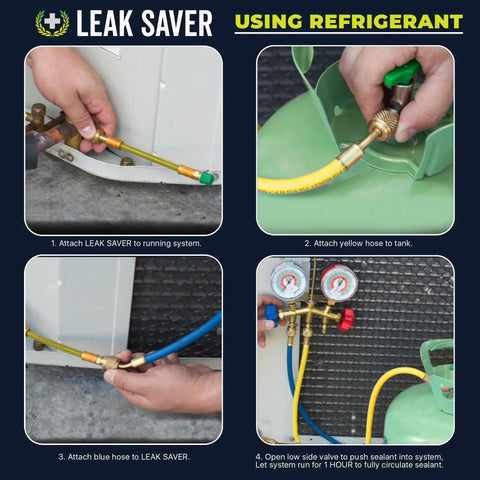 Four-step guide to using Direct Inject UV Dye Leak Sealer For Small Systems Up To 1 Ton, Easy Leak Detection For Home Appliances And HVAC.