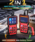 All In One OBD2 Scanner With Battery Tester and cables on engine background