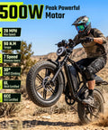 Rider on Beast Mode Fat Tire Electric Bike For Adults With 1500W Peak Motor performing off-road jump in desert terrain.