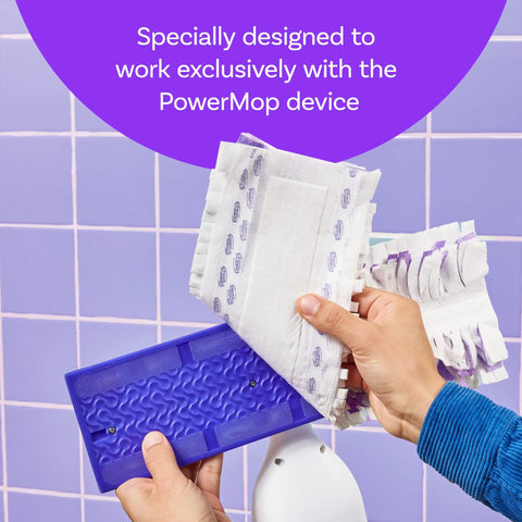 Power Mop Refill Pack With Lavender Floor Cleaner Solution Includes 5 Multi Surface Mopping Pads And 1 25.3 Fl Oz Bottle Boss Level Clean For Tile Vinyl Laminate And Wood Floors Kitchen And Bathroom Scrub All Purpose, close-up of refill pads