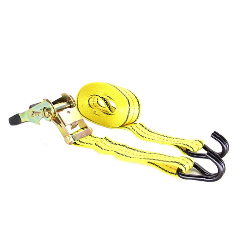 Heavy Duty Ratchet Cargo Tie Down Straps One And A Half Inch By Fifteen Feet 3000 Lbs Break Strength Four Pack With Dual J Hooks