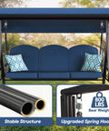 Three Seat Outdoor Porch Swing With Stand 800 Lb Capacity 2 In 1 Convertible Swing Bed With Adjustable Canopy And Removable Cushions
