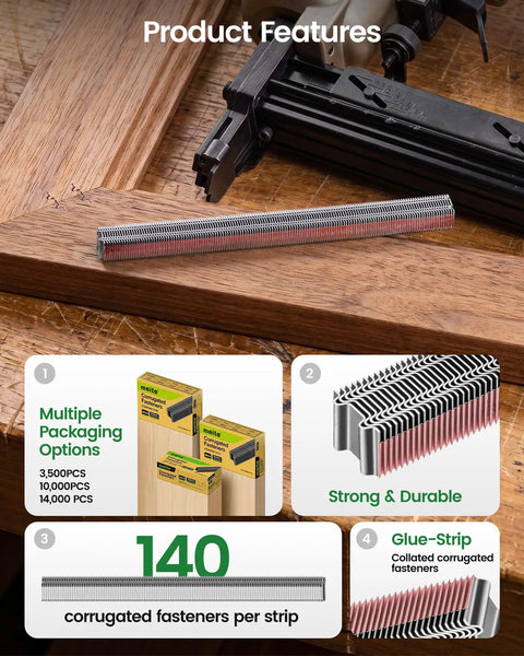 Heavy Duty Corrugated Fasteners Half Inch Crown Three Eighth Inch Length Bulk Pack Tape Collated W Staples Pro Grade Nail Gun Ammo Rock Solid And Job Site Ready For All Your Tough Building Tasks