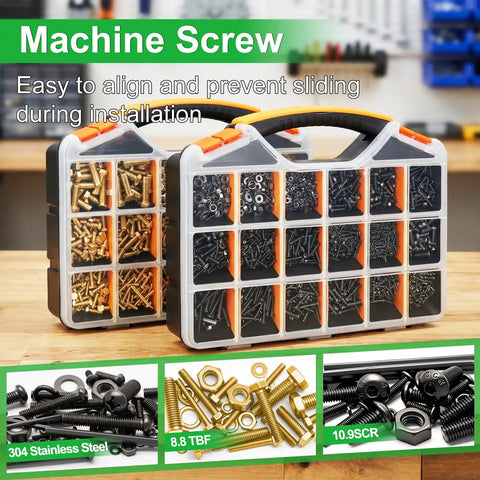 Two Box Metric Hardware Kit With 3667 Pieces Of Bolts Nuts Washers And Screws Including Phillips Pan Head Hex Bolts Button Head Screws Grade Eight Point Eight And Ten Point Nine With Lock And Flat Washers For DIY Projects.