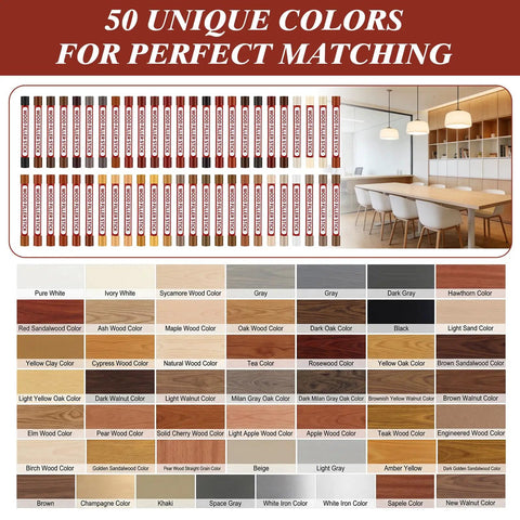 100 Pcs Wood Filler Sticks With 50 Colors For DIY Quick Scratch Repair On Wood Furniture Floors Cabinets Tables And Doors