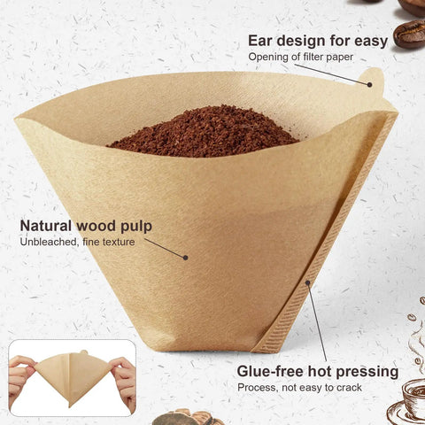 Real Deal Unbleached Number Four Cone Coffee Filters Pack Of One Hundred For Eight To Twelve Cup Drip Makers And Ninja Machines with ear design.