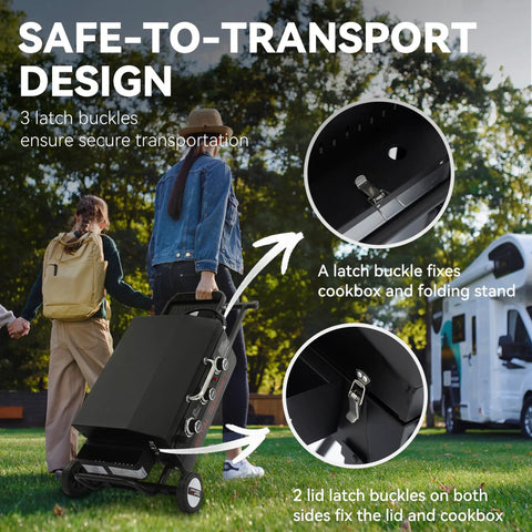Three Burner Propane Griddle On Folding Stand 23 Inch Portable Griddle With Side Table And 314 Square Inches Cooking Area For Camping Tailgating Backyard And Patio Black Perfect For Outdoor Grillin Enthusiasts with secure transport design in park setting.
