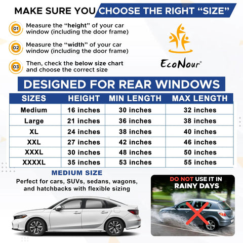 Size chart for Pack Of 2 Car Window Screens For Camping With Bug Proof Mosquito Net Mesh UV Protection, medium 16x30