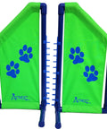 Angled Wing Jump For Dog Agility, Heavy Duty PVC Obstacle For Indoor Or Outdoor Training, bright green wings with blue paw prints