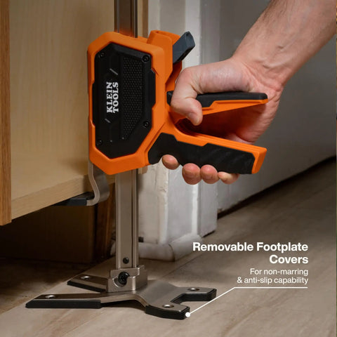 Workhorse Construction Jack For Drywall And Panels, 350 Pound Capacity, 10 Inch Lift Range with non-marring foot pads in use
