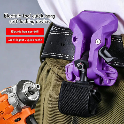 Heavy Duty Drill Holder With Secure Double Buckle Belt Clip For Power Tools Like Hammers And Electric Drills Perfect For Job Sites, purple self-locking design.