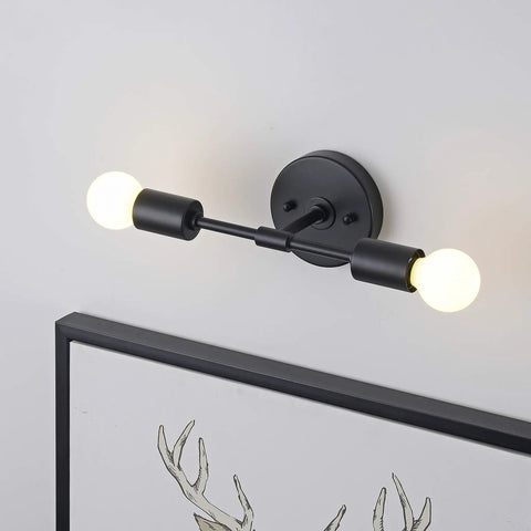 Two Light Wall Sconce For Bathroom And Hallway Sleek Modern Minimalist Vanity Lighting With Exposed Bulbs Matte Black Flush Mount