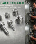 Heavy Duty Ratchet Knockout Punch Kit Includes Four Precision Dies For 1/2 To 1 1/4 Inch Electrical Conduit And Panel Hole Cutting with various die sizes shown.