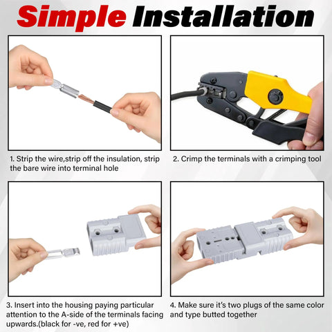 Four Pack 50 Amp Battery Quick Connectors For Anderson Style Connectors Heavy Duty 6 To 12 Gauge Wire Patches For 12V 24V Or 36V Systems No Fuss Plug And Play Install, simple installation steps