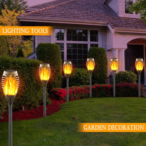 16 Pack Mini Solar Torch Lights With 12 LED Flickering Flame Outdoor Torches For Garden Pathway Patio Waterproof Landscape Lighting Dusk To Dawn Auto On Off