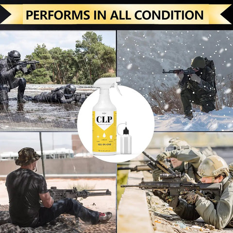 3-In-1 Gun Oil CLP Kit With 16 Oz Mist Spray And 1 Oz Needle Oiler, Odorless Safe Lubricant Cleaner That Polishes, Protects Against Wear, Reduces Friction, And Keeps Your Gear Ready For Range Day. 16 oz spray and needle oiler shown