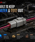 Heavy Duty Premium 10AWG 4 Pin DTP Wire Connector Kit Drop In Ready Harness featuring sealed IP68 connectors in a wet environment.