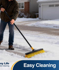 Man using 18 Inch Push Broom Heavy Duty Outdoor Commercial Broom With Stiff Bristles For Cleaning snow on driveway