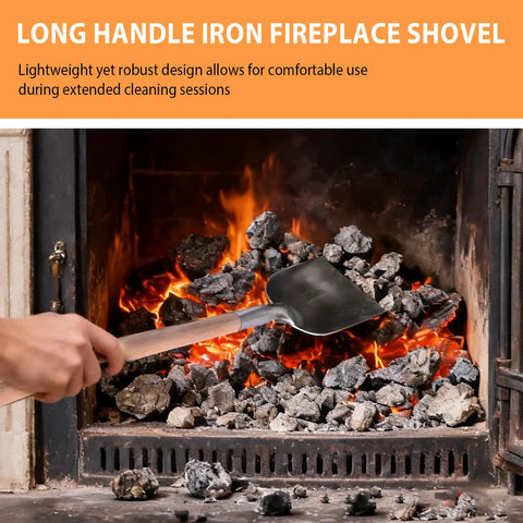 Long Handled Iron Fireplace Shovel With Wood Handle Ash Scoop For Fire Pit Garden Barbecue Camping Outdoor Cleanup