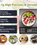 High Precision Kitchen Scale 0.01 oz 0.1 g With 11 lb 5 kg Capacity USB C Rechargeable Backlit LCD Display Stainless Steel Pan
