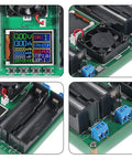 Four Channel 18650 Battery Capacity And Internal Resistance Tester with LCD Display and Type-C Port, showing components and connections.