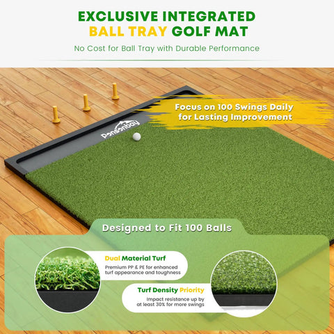 Integrated Golf Hitting Mat With Built In Ball Tray For Indoor And Outdoor Practice 5 By 4 Foot Thick 1.02 Inch Turf Mat