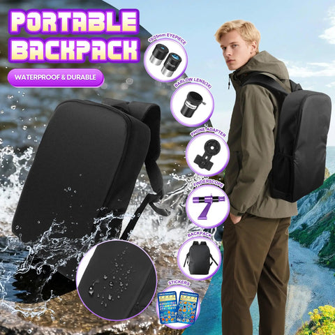 Person wearing black backpack, part of the 80mm Aperture Portable Astronomy Telescope For Kids And Grownups With 500mm Focal Length Starter Scope