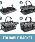 Steps to unfold Collapsible Plastic Grocery Baskets Pack Of 3 With Handles For Easy Haul In Car Trunk Or SUV Stackable Storage