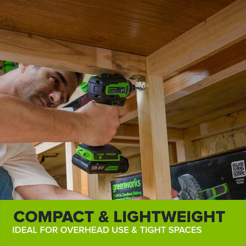 Gnarly 24V Brushless Cordless Impact Driver With Badass 1950 Inch Pound Torque And Fast Swap Hex Collet used for assembling furniture in tight spaces.