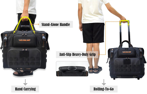 46 Pocket 26 Inch Rolling Tool Bag On Wheels For Pros Large Capacity Tool Tote With Heavy Duty Wheels and Ergonomic Handle