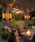 Industrial Outdoor Porch Wall Light Sconce Set Of 2 In Matte Black 18 Inch Vintage Exterior Lighting Fixture on patio pillars at sunset
