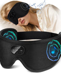 Bluetooth Sleep Mask With White Noise And Wireless Sleep Headphones For Travel Naps Night Shifts And Office Hustle Obsidian shown worn and close-up with music notes.