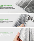Heavy Duty Aluminum Radiant Barrier Insulation Roll 24 By 50 Feet showing circular hole surface and 1/8 inch thickness.