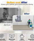 Before and after using Under Sink Mat 34x22 Silicone Taupe Waterproof Flexible Rectangular With Drain Hole in kitchen.